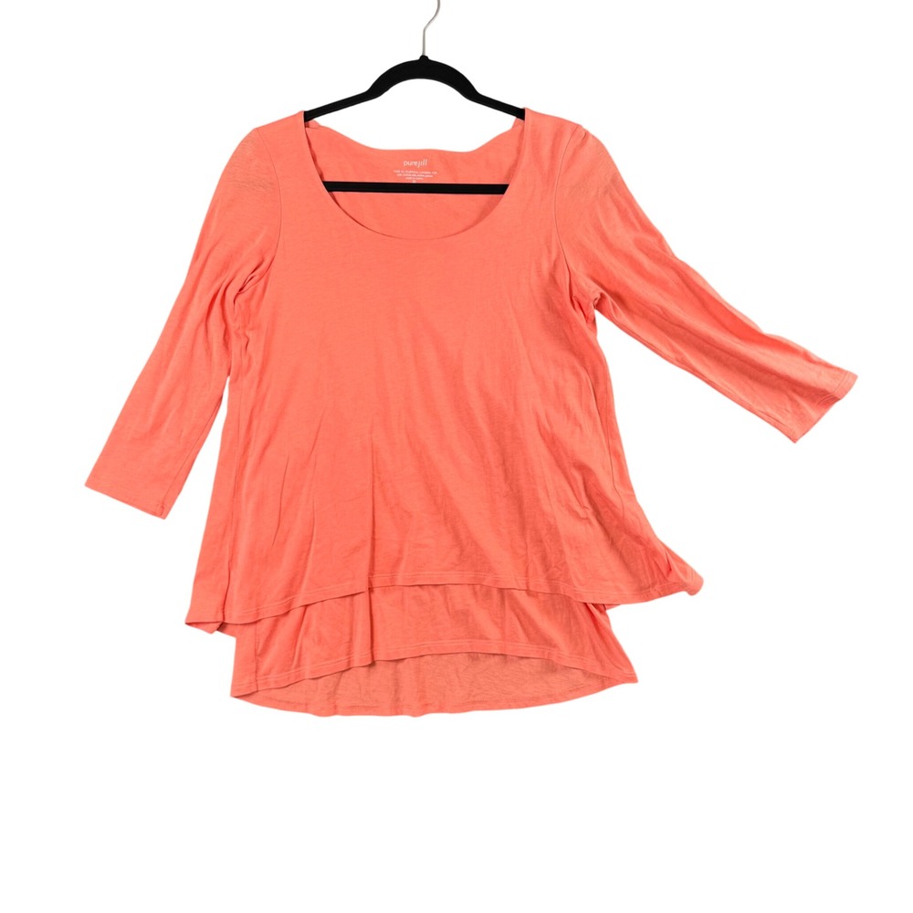 Pure Jill Elliptical Layered Top Coral Long Sleeve Tunic Shirt XS